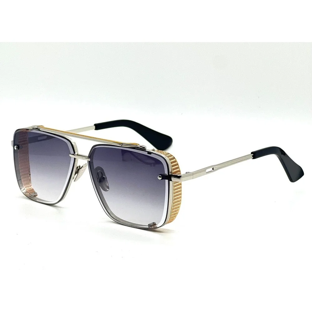 Sunglasses Men Silver Gold Accents Square Frame Fashion Shades Trendy Lentes New